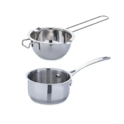 Lot Petite Casserole Inox 12 Cm Et Bol Bain-marie Inox 14 Cm Avec Poignée Longue