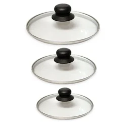 Lot 3 Couvercles En Verre Cerclés Inox 16, 18 Et 20 Cm