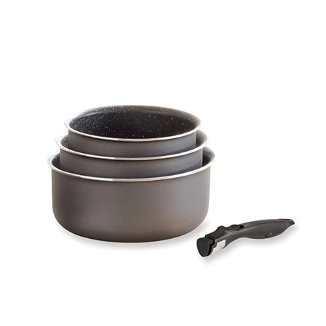 Set 3 Casseroles Anti-adhésives Effet Pierre Et Manche Amovible 2 Set 3 Casseroles Anti-adhésives Effet Pierre Et Manche Amovible – Image 2