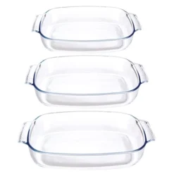 Set De 3 Plats à Four Rectangulaires En Verre Borosilicate